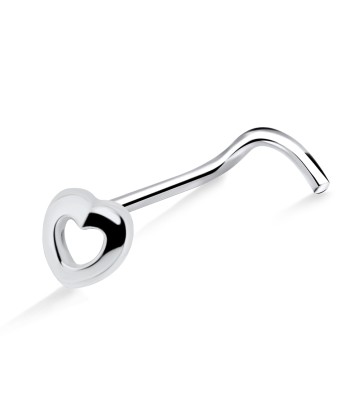 Hollow Heart Silver Curved Nose Stud NSKB-1009